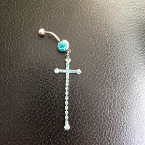 Blue Cross Belly Button Ring Piercing Body Jewelry